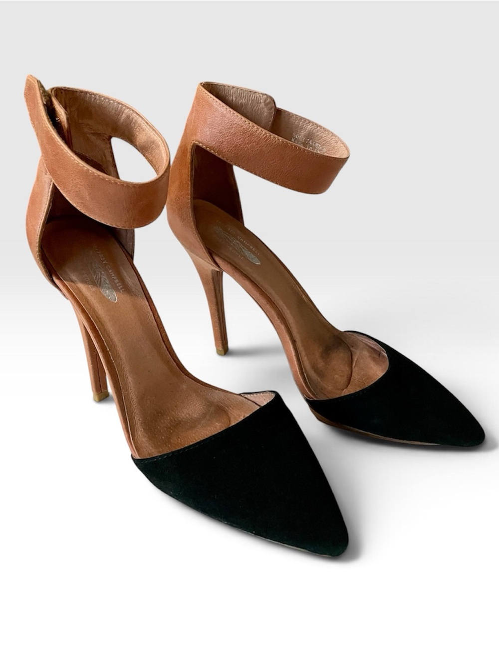 Jeffrey Campbell x Free People Solitaire Heels Size 8 Black Suede Tan Leather